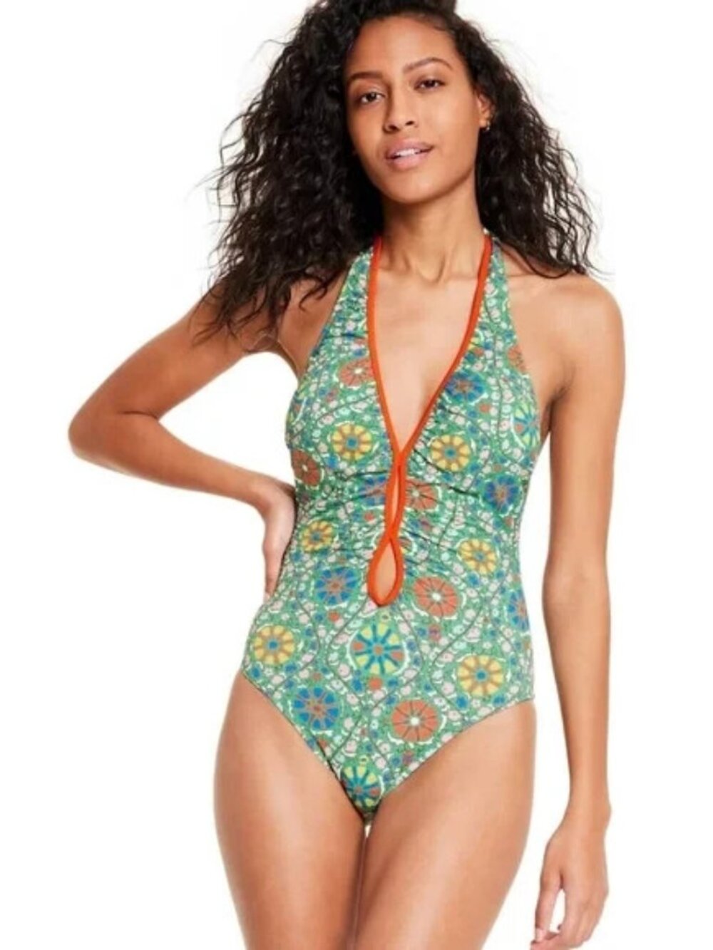 RHODE x Target Zinnia Halter One Piece Swimsuit 1X Green Floral Resort